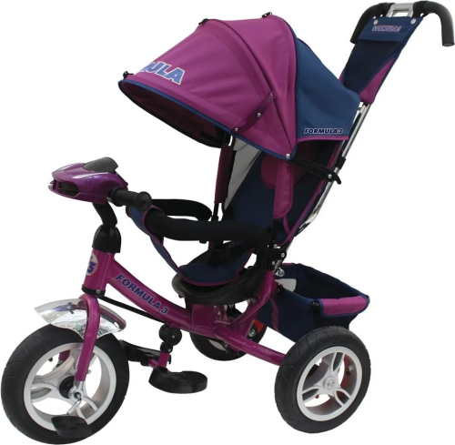 Велосипед трехколесный Formula 3 с ручкой управления (92-98 см), фиолетовый