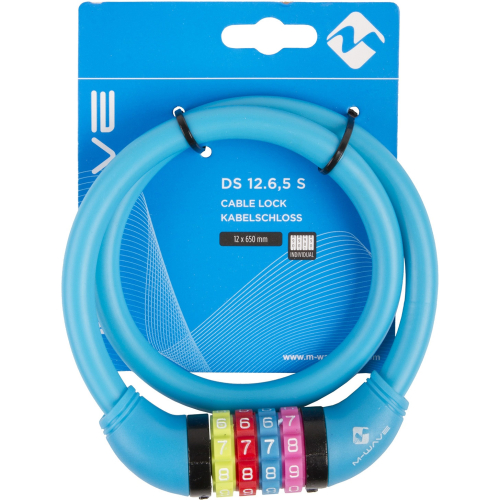 Замок M-Wave тросовый, кодовый, цветные символы, 12x650 мм, силиконовый синий, 5-231054, синий