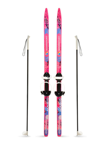 Лыжный комплект подростковый NovaSport Magic с универсальным креплением, розовый