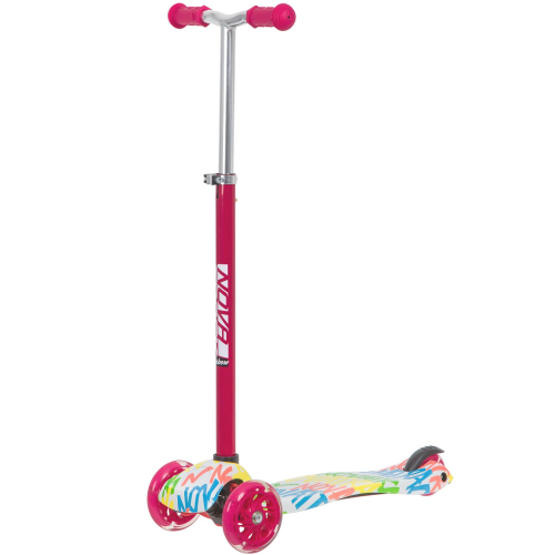 Самокат-кикборд Novatrack RainBow Start Graffiti (2020), белый-розовый