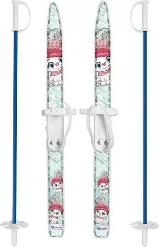 Лыжи детские Лыжики Пыжики с палками (75/75) в сетке, котята