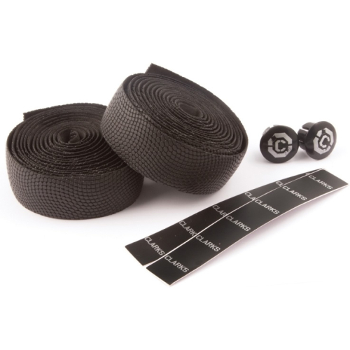 Лента на руль Clark`s CHBT-2810, амортизирующая «змеиная кожа», крепеж+заглушки, толщина 3мм, черная, 3-261