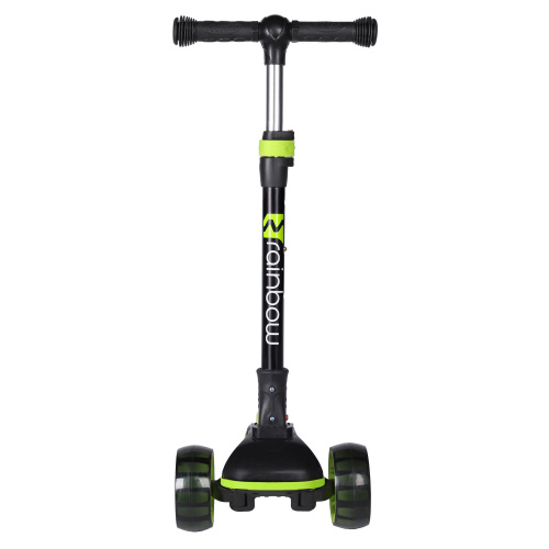 Самокат детский Novatrack Rainbow 120 BB (2025) со светящимися колёсами, черный-зеленый