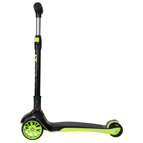 Самокат детский Novatrack Rainbow 120 BB (2025) со светящимися колёсами, черный-зеленый