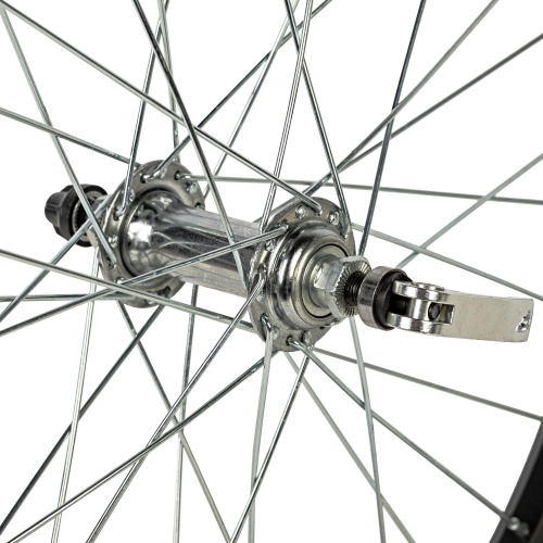 Колесо 20" переднее, одинарный алюм.обод 32H, стал. втулка с насып. полшип., эксц., черный